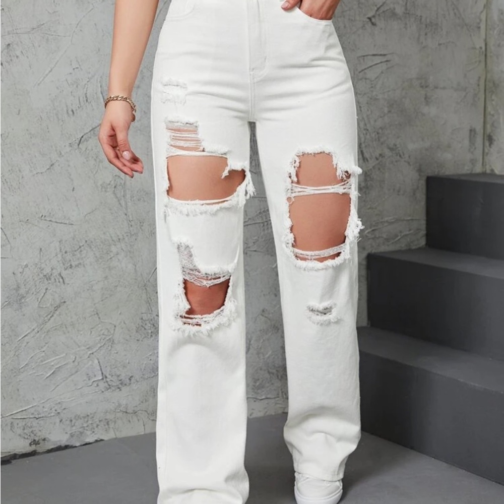 High waist ripped straight Jeans
